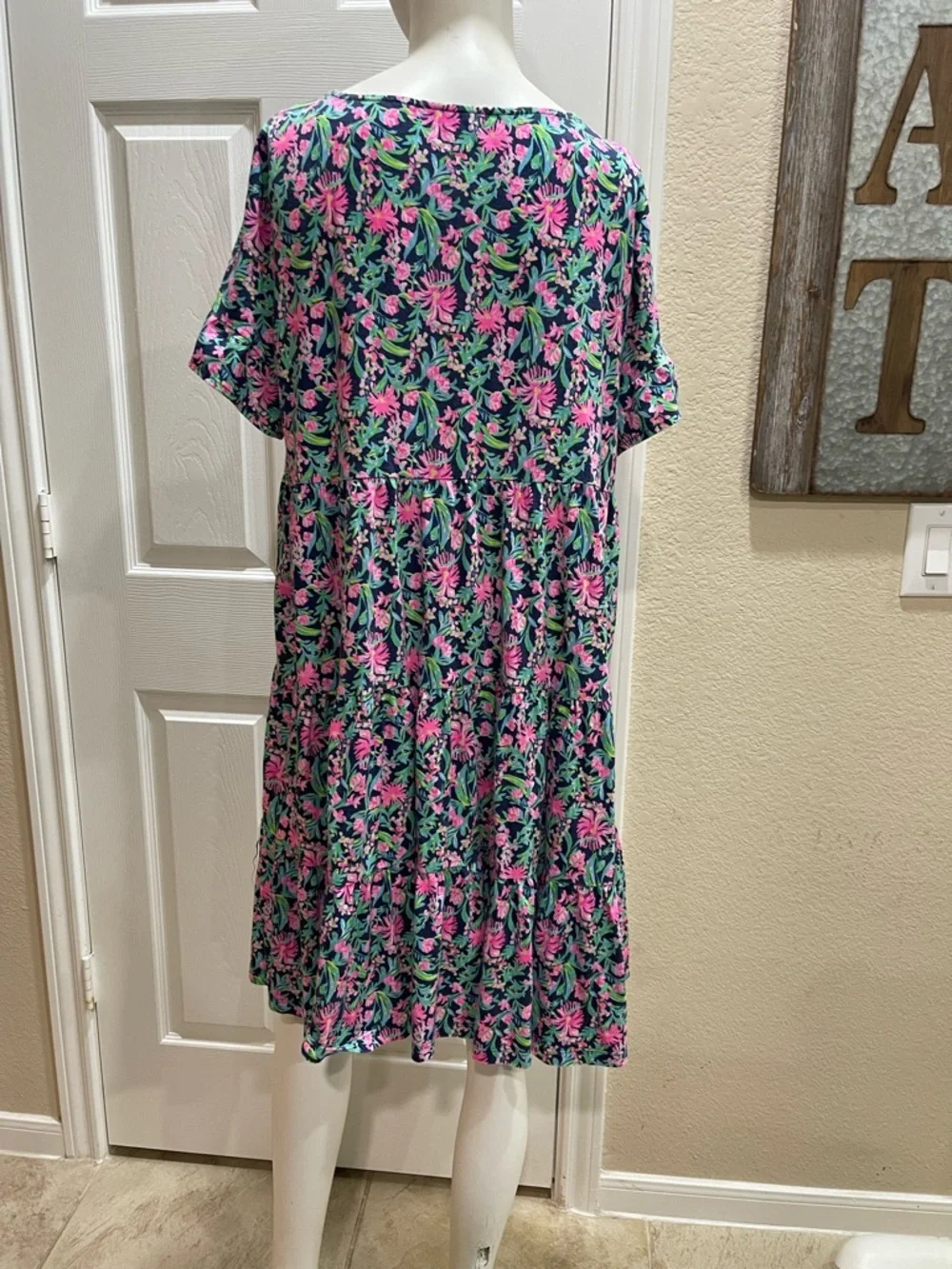 Lilly Pulitzer Jodee Tiered Swing Dress in Low Tide Navy Garden Print Size XL - Picture 4 of 10